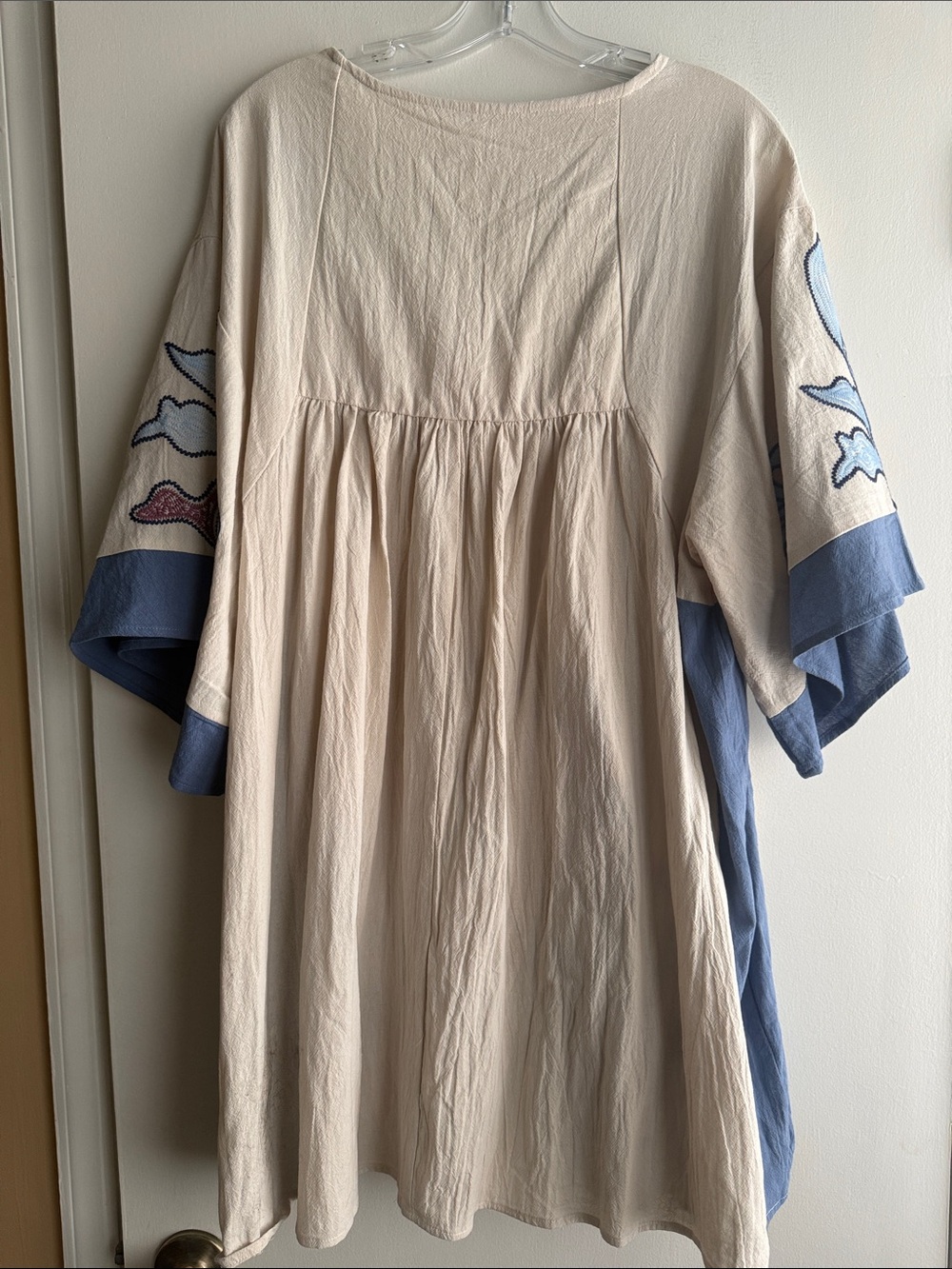 Umgee Cream Tunic Dress with Blue Floral Embroidery - Picture 10 of 14